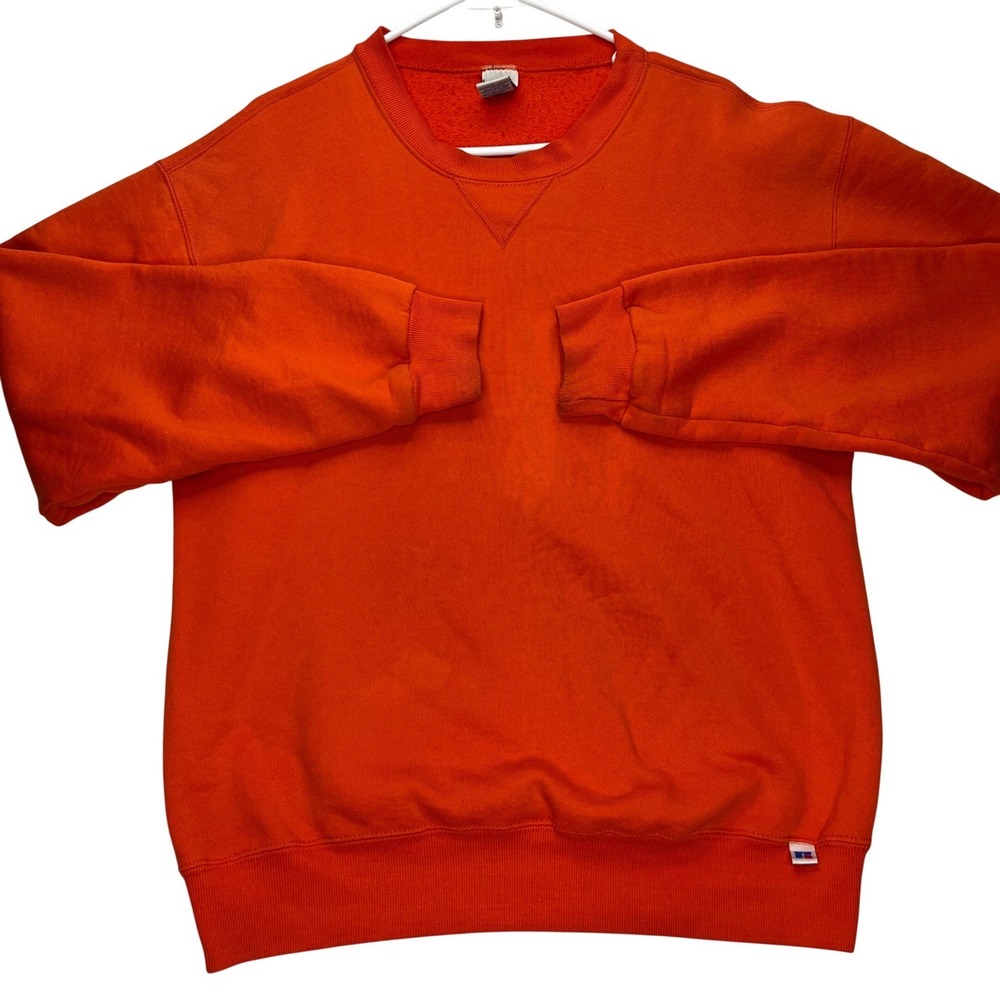 Russell Athletic Sweatshirt Mens Medium Orange CottonBlend V-Stitch Crewneck VTG